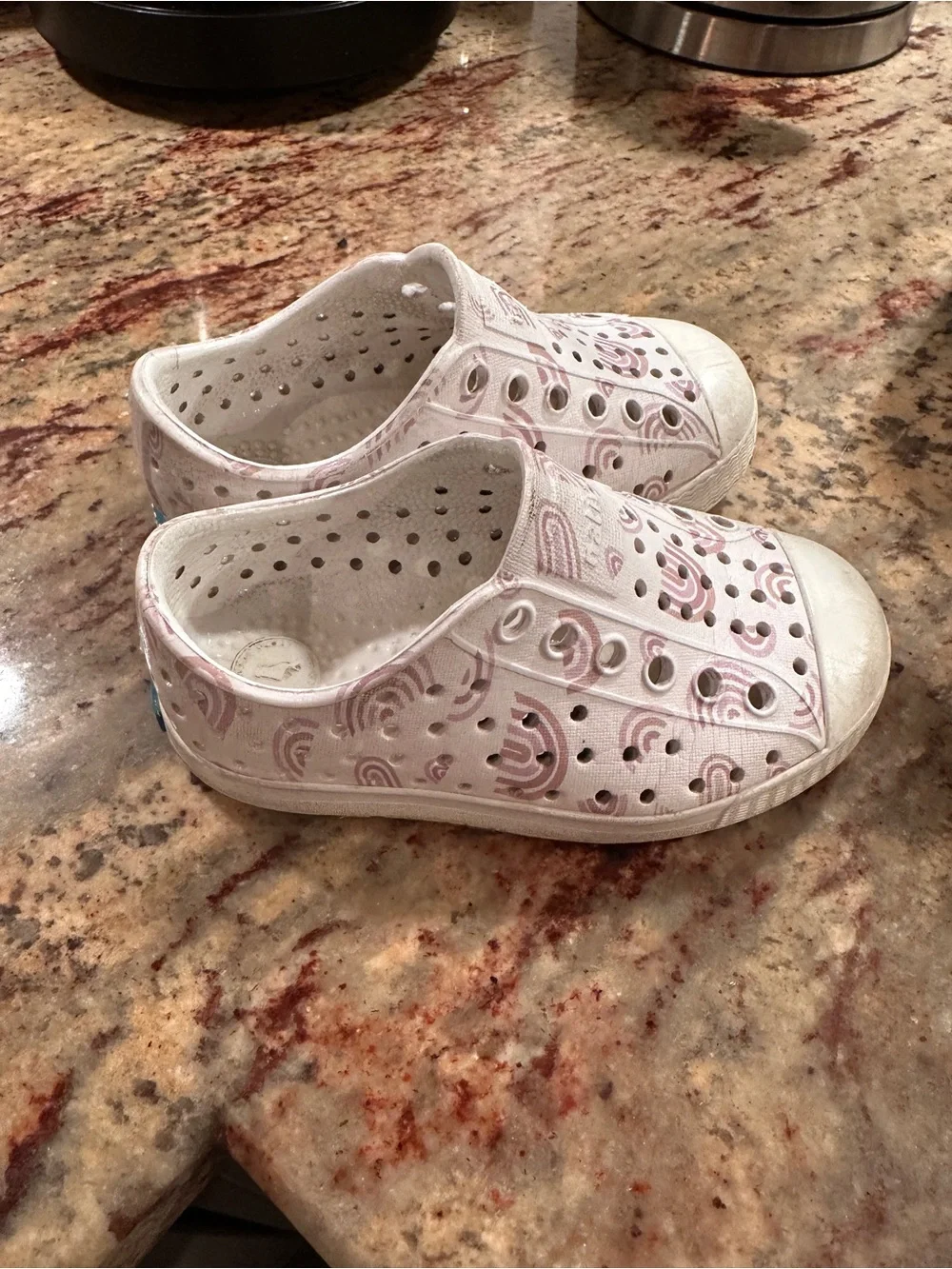 2 pairs of Native Toddler Silver Glitter Jefferson and white Slip-On Water Shoes